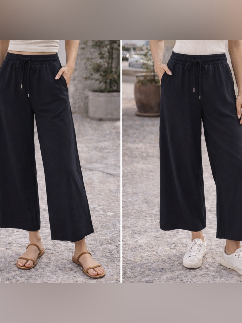 Zara Black Wide Leg Cropped Pants XL | High Waist Elastic Casual Chic - Picture 3 of 15